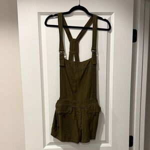 Free People Olive Green Textured Overalls